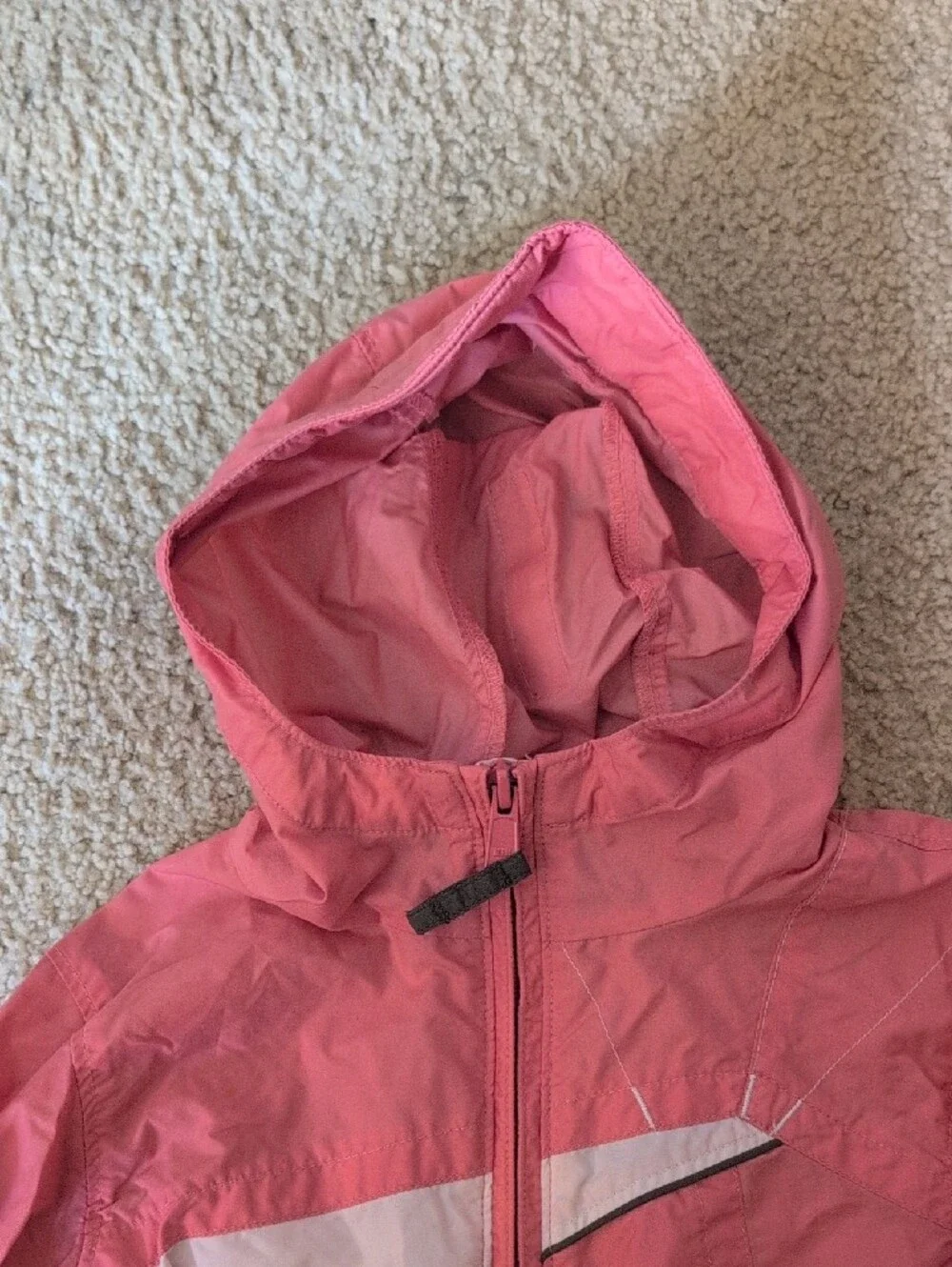 Columbia Pink Hooded Kids' Rain Jacket with White Accent